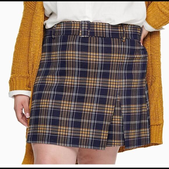 NEW - SO Juniors plaid school girl pleated skirt in navy and mustard color SZ XL - Picture 1 of 9